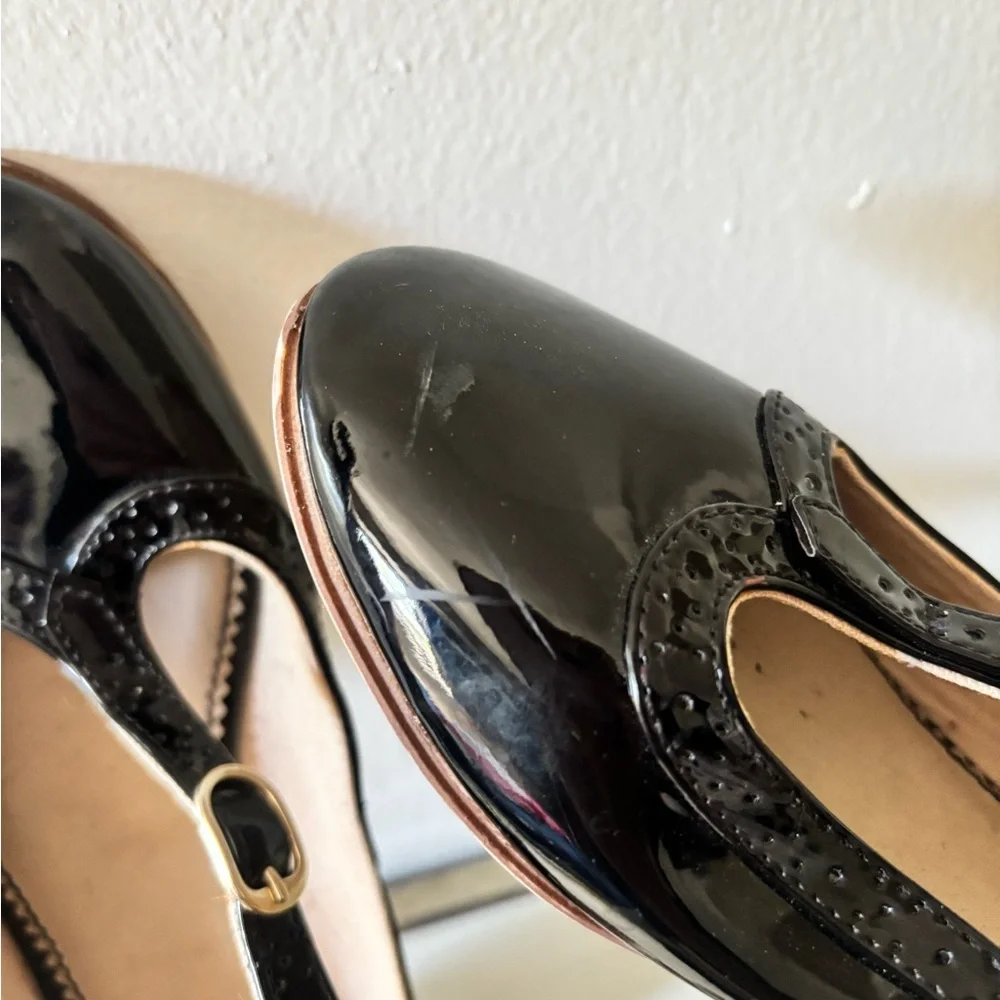Zara Girls Patent Leather T-Strap Black Ballet Flat Kids Shoe Size 9-10